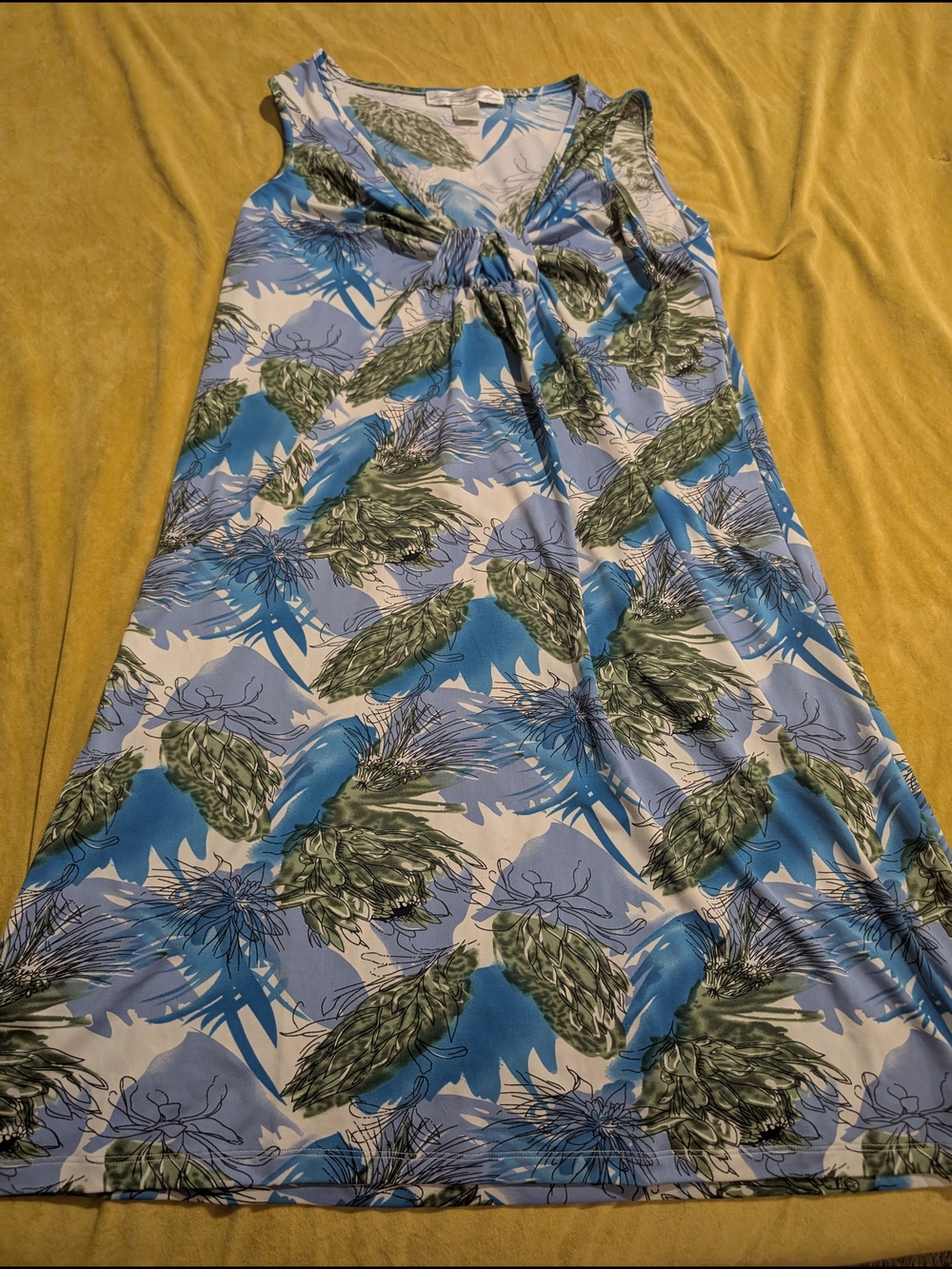 Pineapple Moon Blue Green Tropical Botanical Dress Pockets Size M
